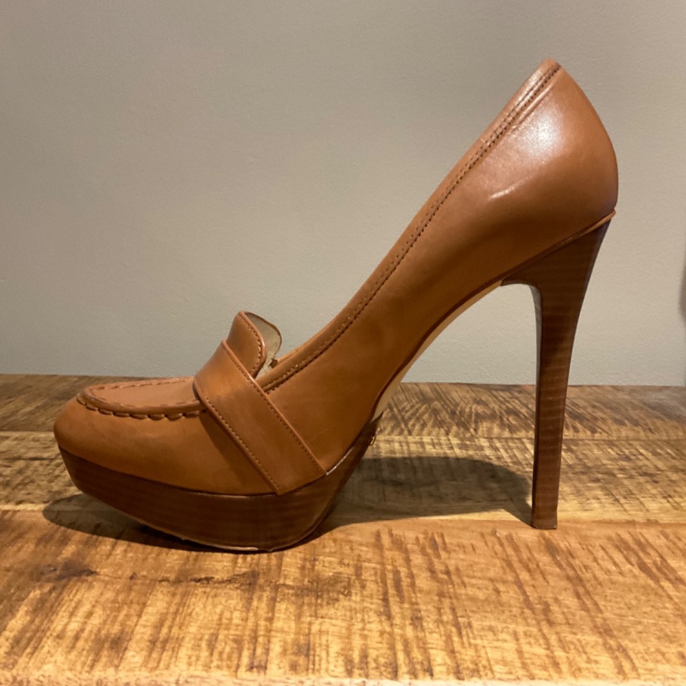 MICHAEL Michael Kors Tan LeatherBedford Platform Heels size 10 - Picture 5 of 12